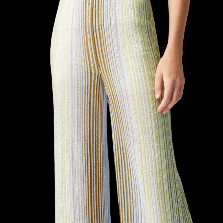 Pantalon MISSONI Palazzo viscose lamé argent rayure vert bleu paillettes