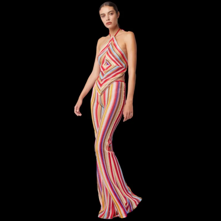 Pantalon évasé MISSONI crochet rayé rouge