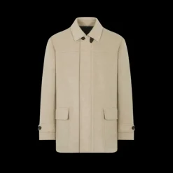 Parka BRIONI cachemire beige doublé col chemise patte cuir
