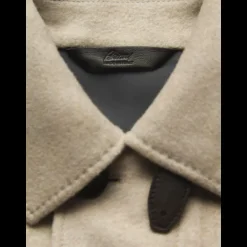 Parka BRIONI cachemire beige doublé col chemise patte cuir