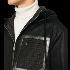 Parka FENDI coton noir toile réversible motif FF gris