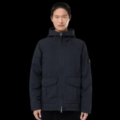 Parka longue à capuche STONE ISLAND David tissu déperlant bleu marine