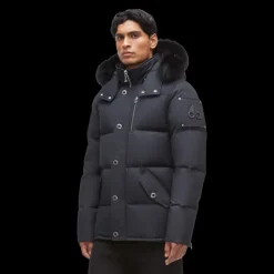 Parka MOOSE KNUCKLES 3Q Nylon bleu marine capuche fourrure noire