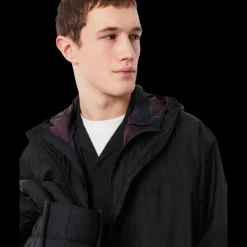 Parka veste longue zippée capuche LACOSTE nylon noir déperlant logo croco