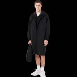 Parka veste longue zippée capuche LACOSTE nylon noir déperlant logo croco