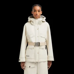 Parka zippée à capuche MONCLER Tarkine coton lin beige clair logo Grenoble