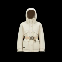 Parka zippée à capuche MONCLER Tarkine coton lin beige clair logo Grenoble