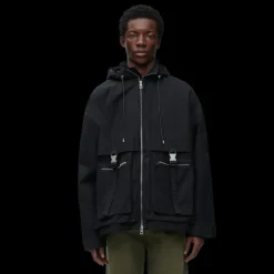 Parka zippée LOEWE coton compact déperlant noir capuche poches