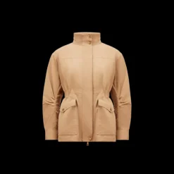 Parka zippée MONCLER coupe vent à capuche Nades nylon camel cintrée
