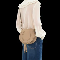 Petit sac porté épaule CHLOE Marcie cuir beige nude