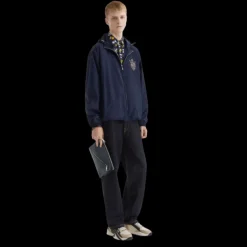 Pochette FENDI Diagonal toile FF bleu jean denim cuir bleu marine