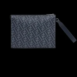 Pochette FENDI Diagonal toile FF bleu jean denim cuir bleu marine