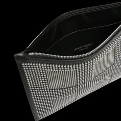 Pochette Tablette ALEXANDER MCQUEEN Snatched cuir veau noir clous