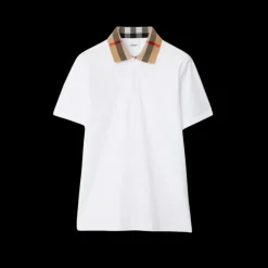 Polo BURBERRY Cody coton blanc col check beige
