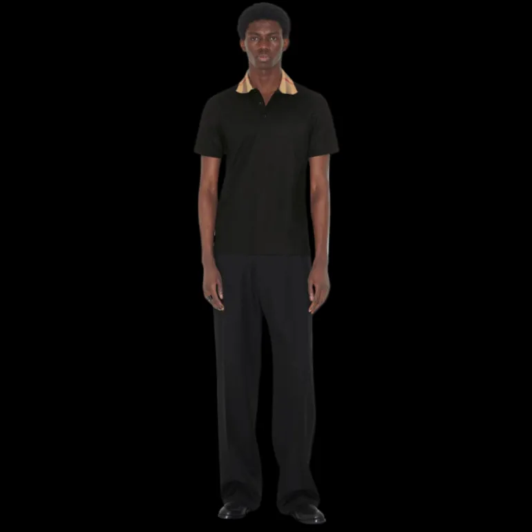 Polo BURBERRY Cody coton noir col check beige