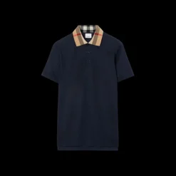 Polo BURBERRY Cody coton bleu marine col check beige