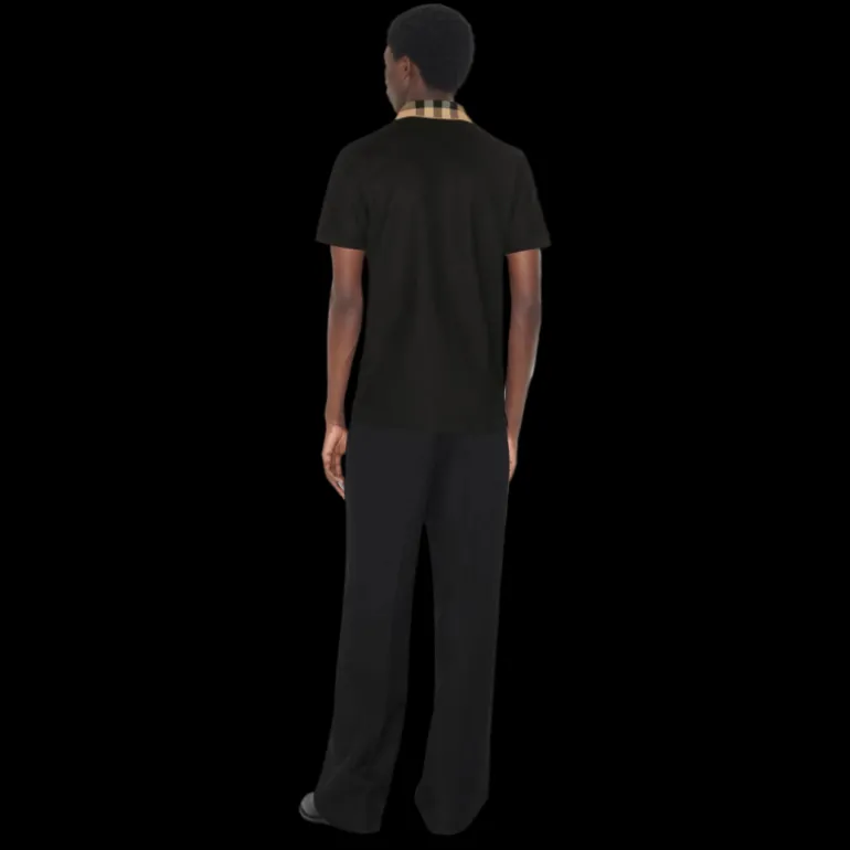 Polo BURBERRY Cody coton noir col check beige