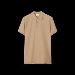 Polo BURBERRY Eddie manches courtes coton piqué beige logo Monogramme TB