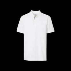 Polo BURBERRY Eddie manches courtes coton piqué blanc logo Monogramme TB