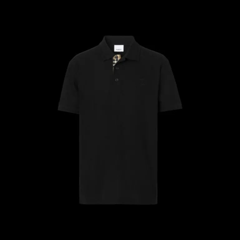 Polo BURBERRY Eddie manches courtes coton piqué Noir logo Monogramme TB