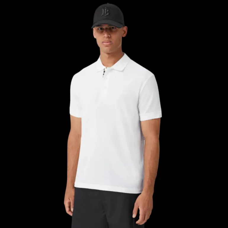 Polo BURBERRY Eddie manches courtes coton piqué blanc logo Monogramme TB