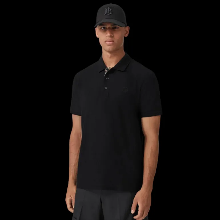 Polo BURBERRY Eddie manches courtes coton piqué Noir logo Monogramme TB