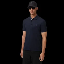 Polo BURBERRY Eddie manches courtes coton piqué bleu marine logo Monogramme TB