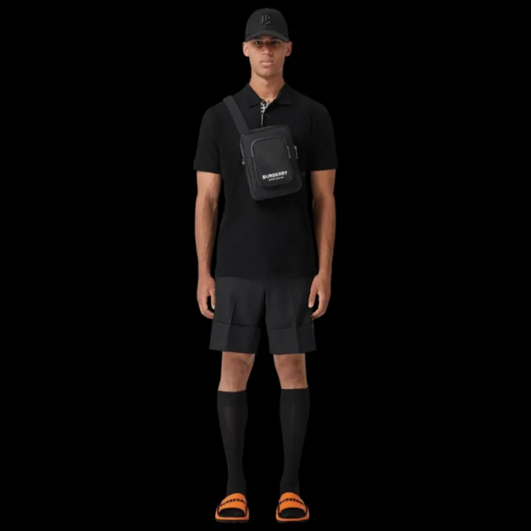 Polo BURBERRY Eddie manches courtes coton piqué Noir logo Monogramme TB