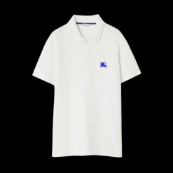 Polo BURBERRY manche courte coton piqué blanc logo cavalier bleu