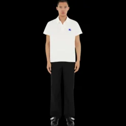 Polo BURBERRY manche courte coton piqué blanc logo cavalier bleu