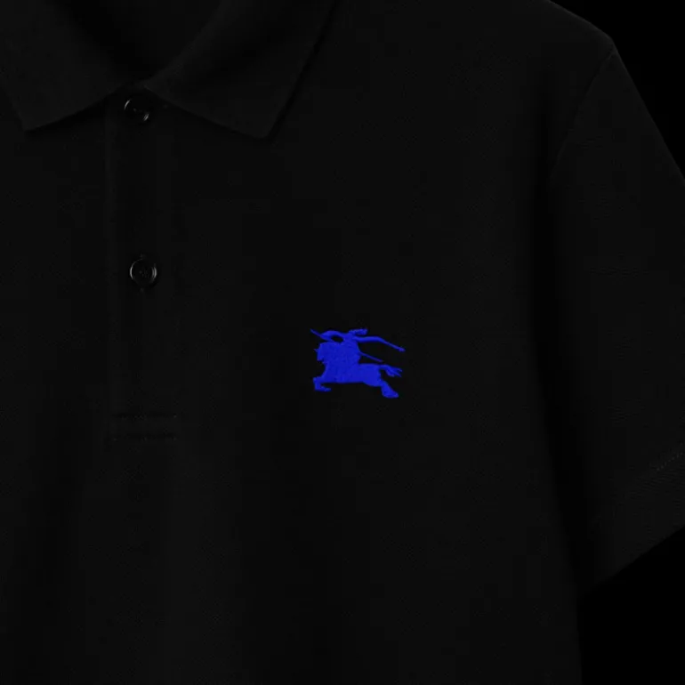 Polo BURBERRY manche courte coton noir chevalier équestre bleu