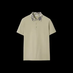 Polo BURBERRY piqué de coton beige col check beige bleu