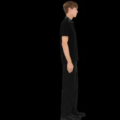 Polo BURBERRY piqué de coton noir col check marron bleu