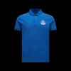 Polo coton piqué MONCLER bleu broderie logo orange