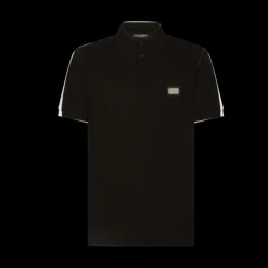 Polo DOLCE & GABBANA manches courtes coton pique blanc logo plaque métal