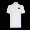 Polo DOLCE & GABBANA manches courtes coton pique blanc logo plaque métal