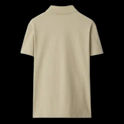 Polo manche courte BURBERRY coton piqué beige broderie chevalier bleu