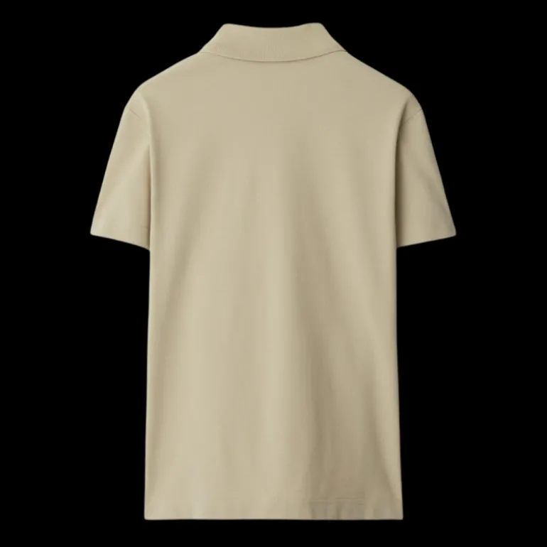 Polo manche courte BURBERRY coton piqué beige broderie chevalier bleu