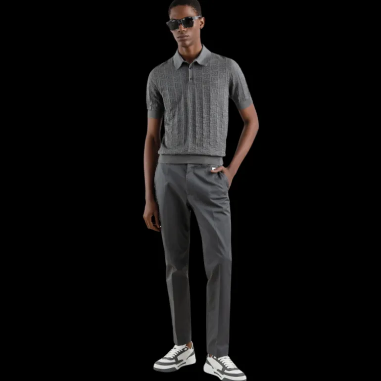 Polo manche courte DOLCE & GABBANA soie gris broderie logo DG all over