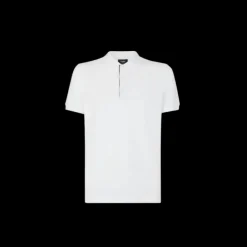 Polo manche courte FENDI coton piqué blanc motif soie FF