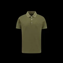 Polo manche courte FENDI coton piqué kaki FF poitrine bouton métal