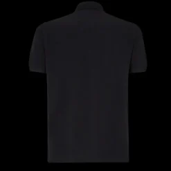 Polo manche courte FENDI coton piqué noir motif soie FF