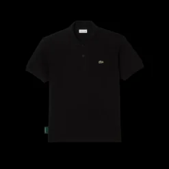 Polo manche courte LACOSTE coton piqué noir grosse étiquette