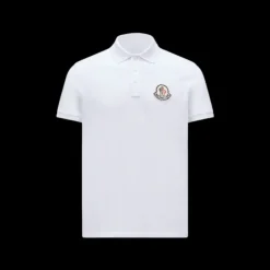 Polo manche courte MONCLER coton piqué blanc logo pixel