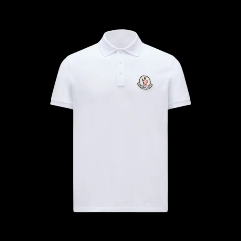 Polo manche courte MONCLER coton piqué blanc logo pixel