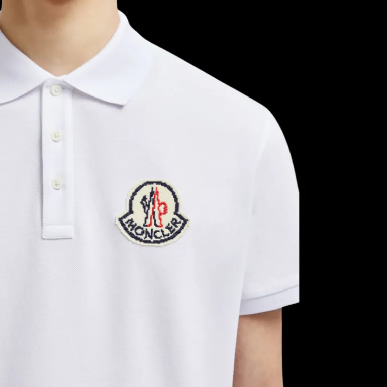Polo manche courte MONCLER coton piqué blanc logo pixel