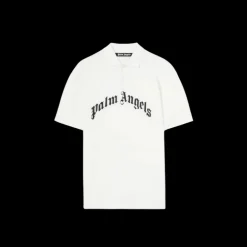 Polo manche courte PALM ANGELS coton blanc gros logo poitrine noir