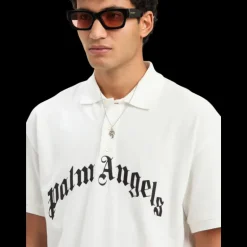 Polo manche courte PALM ANGELS coton blanc gros logo poitrine noir