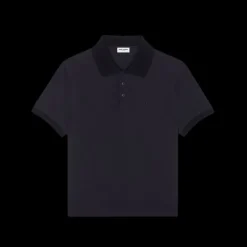 Polo manches courtes SAINT LAURENT coton bio bleu marine logo Monogramme