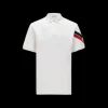 Polo MONCLER ample coton piqué blanc bande tricolore manche
